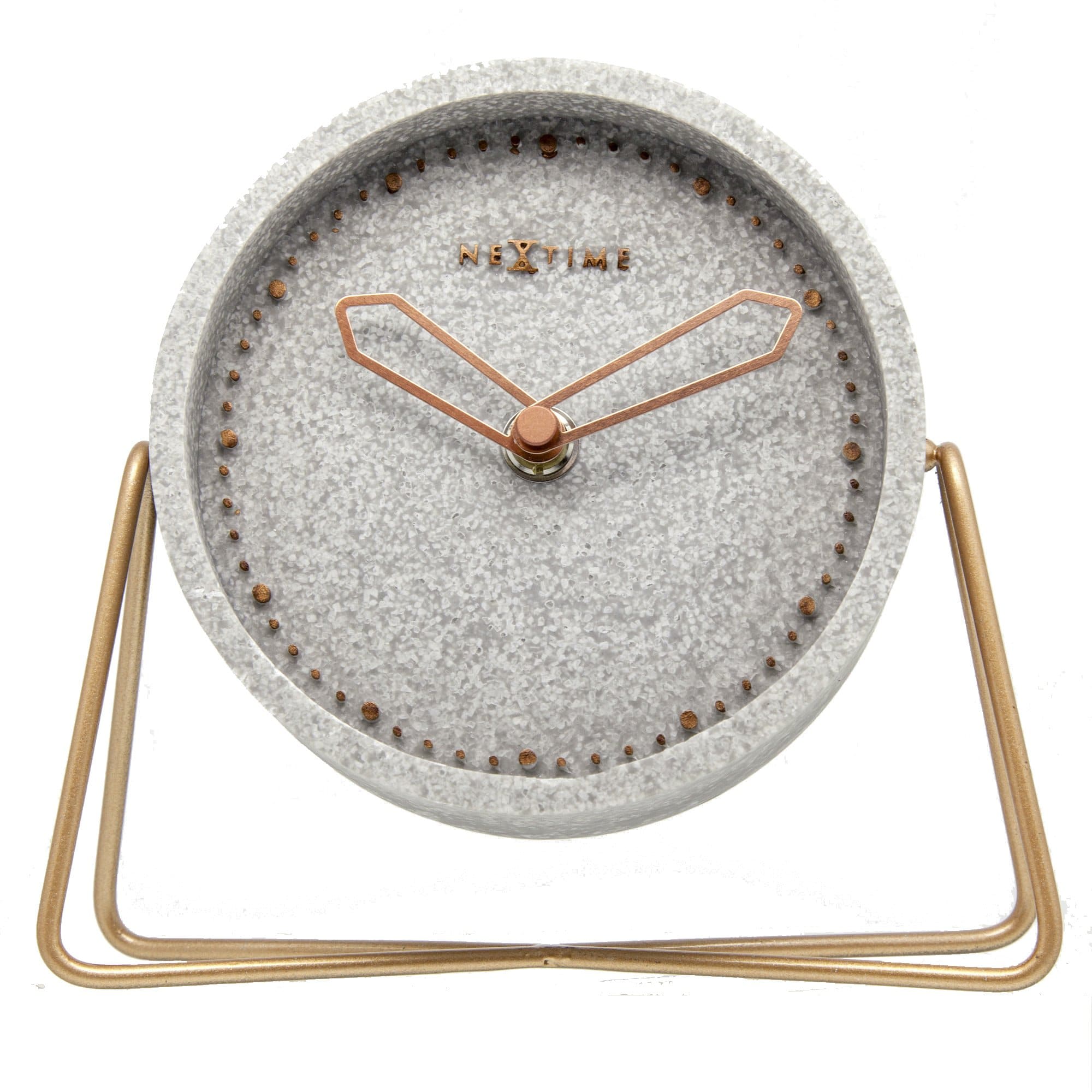 NeXtime Clocks polyresin table clock, 17.5 x 15.5 x 5 cm, with a modern design and a cross detail on the front.